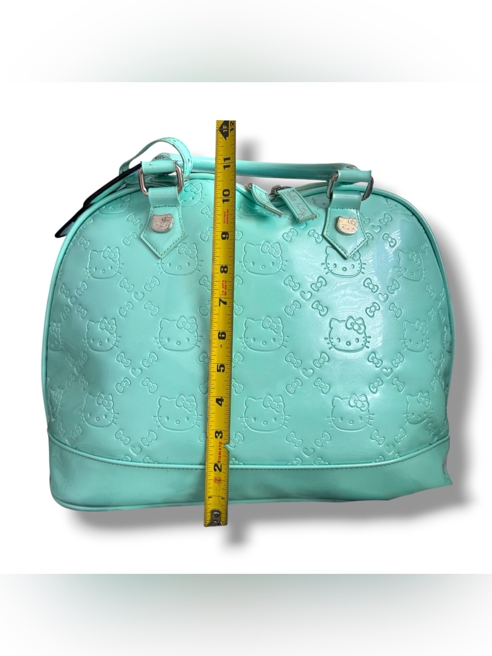 Hello Kitty Mint Green Embossed Patent Bowler Satchel Bag Sanrio 2012 - Picture 14 of 16